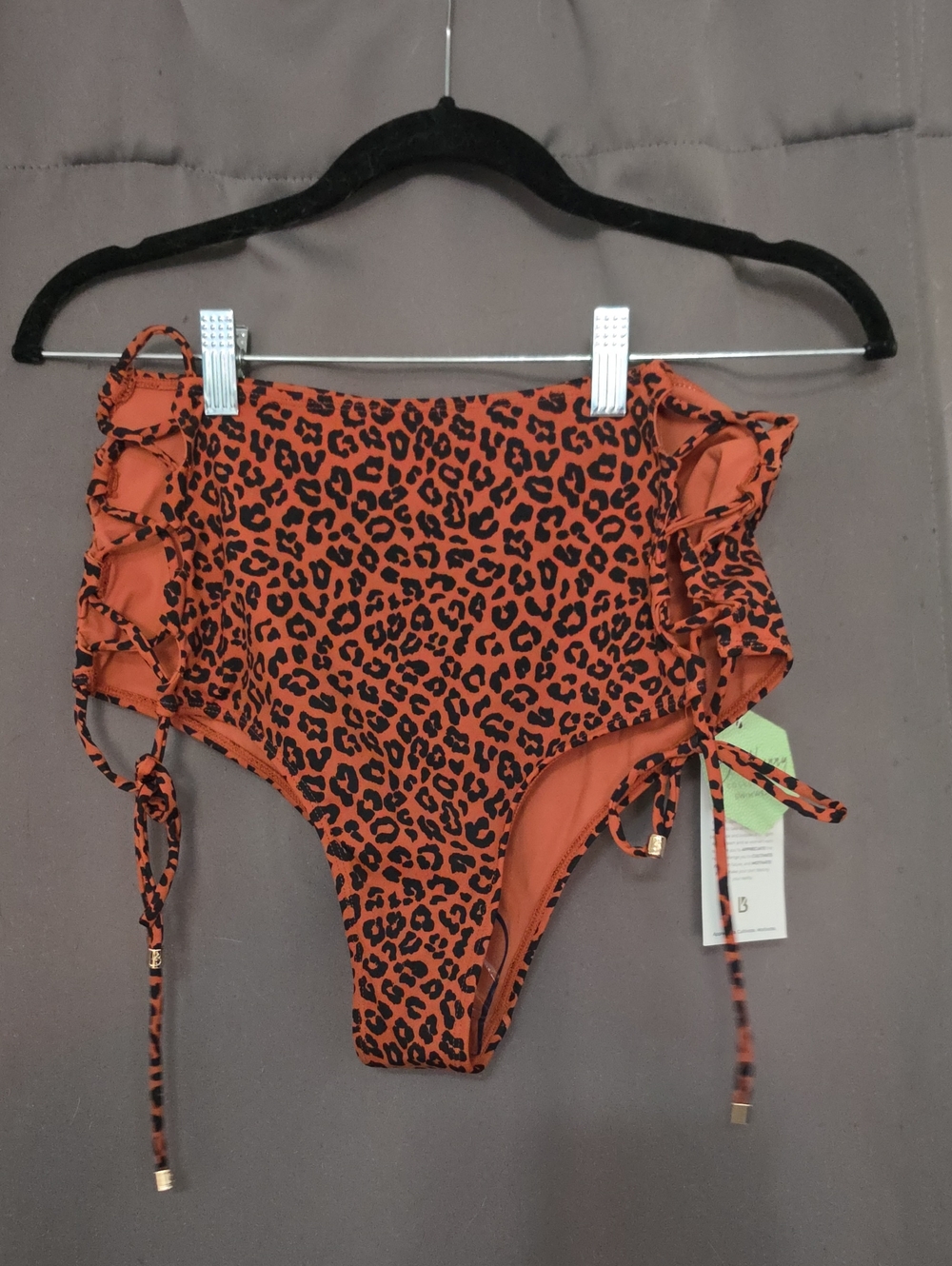 BuffBunny Rust Leopard High-Waist Ruffle Tie-Side Bikini Bottom